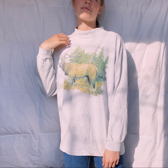 ☼Vintage Elk Mock Neck Long Sleeve☼ - Picture 3 of 9